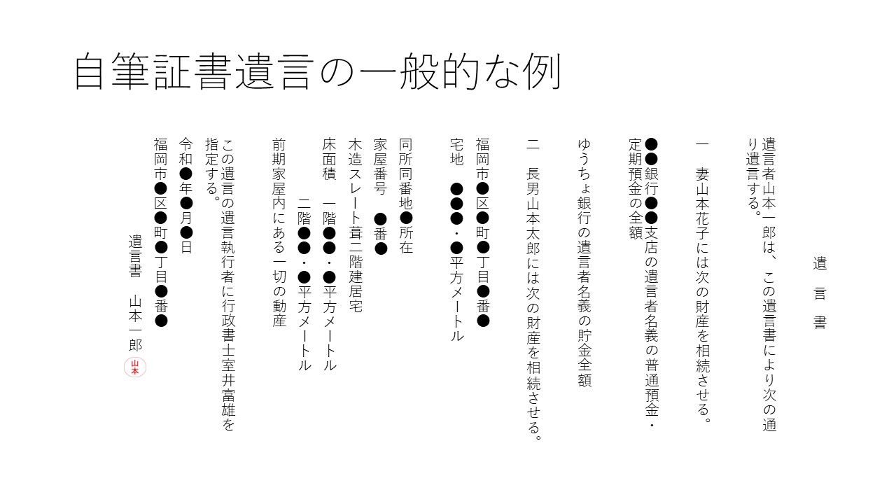 自筆証書遺言の一般的な例