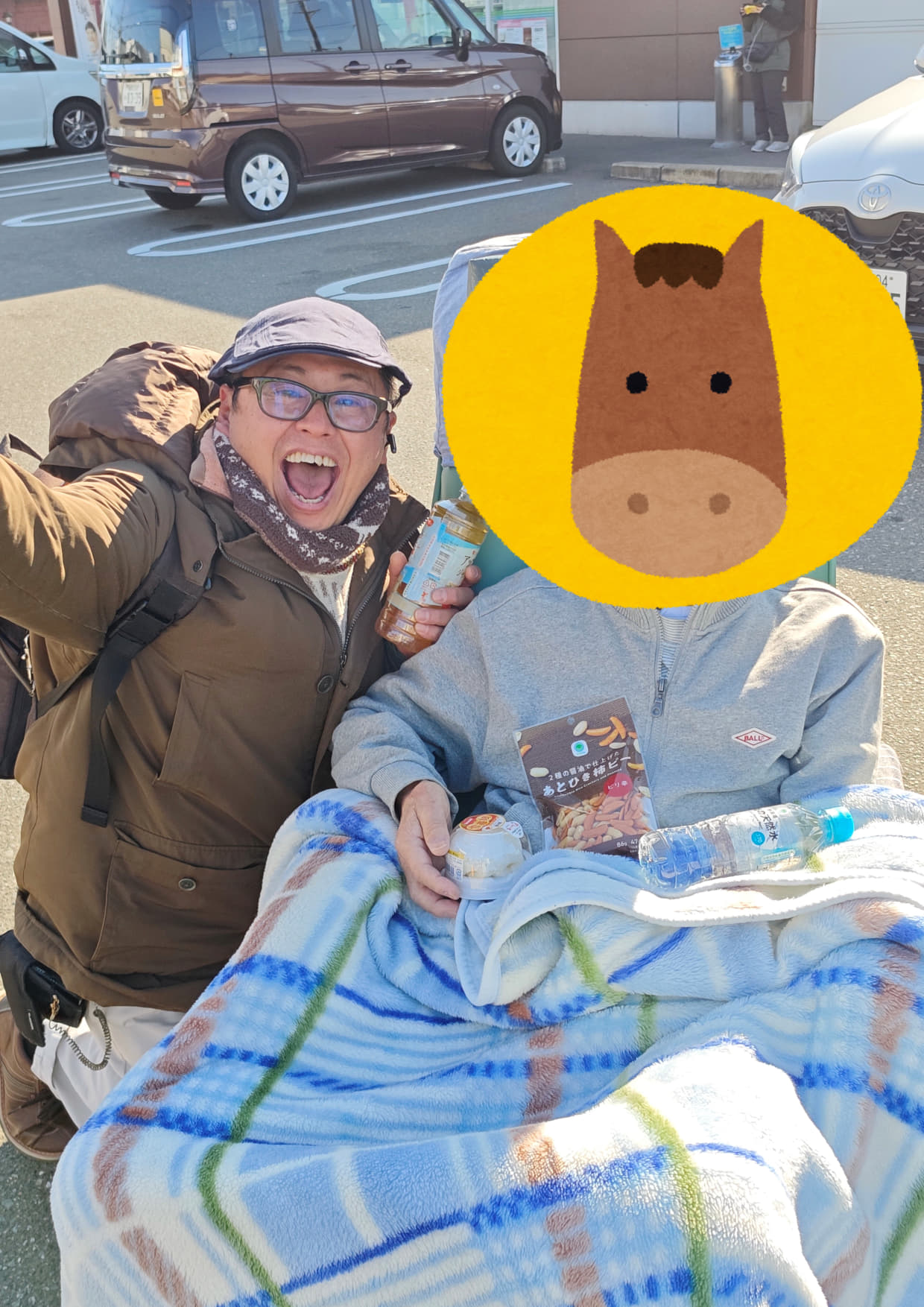 コンビニにていちご大福、柿ピー及びミネラウォーター購入