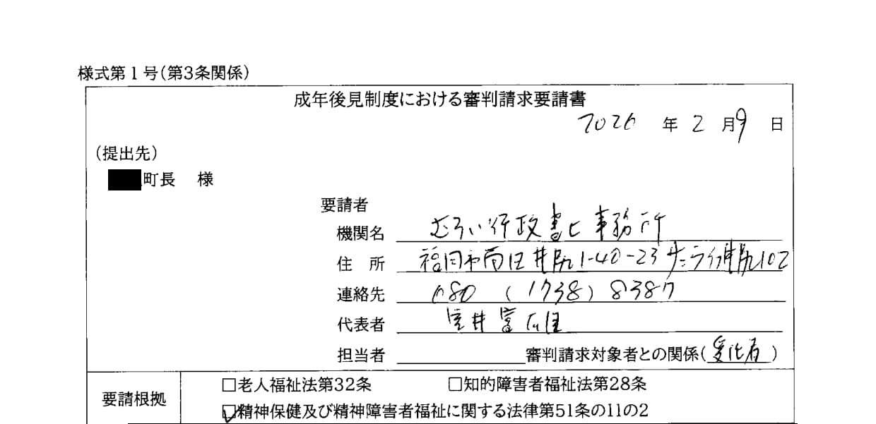 実際の成年後見制度における審判請求要請書