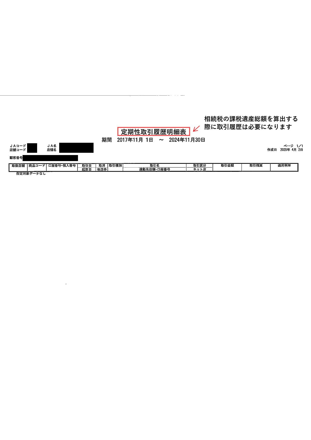 取引履歴（農協）